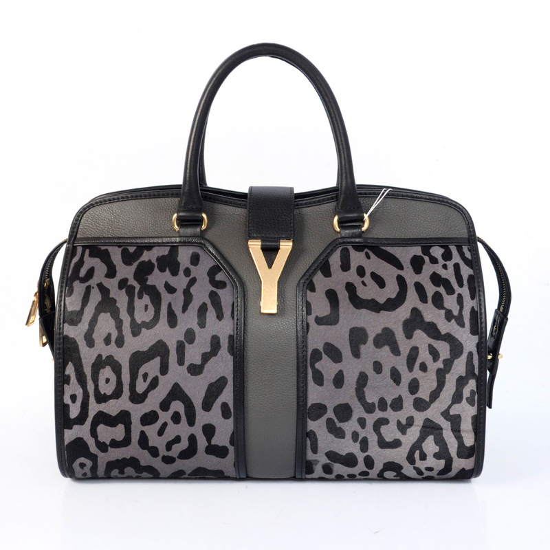 8221 Yves Saint Laurent medio Cabas Chyc Borsa 8221 Grigio leopardo